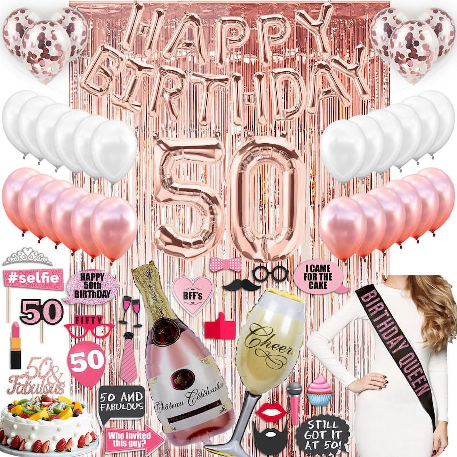 Fabulous & 50 Rose Gold Glitter Cake Topper, 50th Birthday Party  Decorations Ide