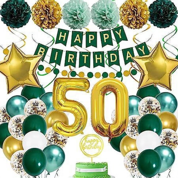 50th Birthday Decoration Women Man, Green Gold 50th Birthday Decoration 50th Birthday Decoration Balloons with Banner 50th Birthday Confetti Balloons for 50th Birthday Decoration Women Man