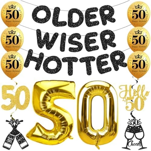 50th Birthday Decorations Black Gold, Happy 50th Birthday Balloons Older Wiser Hotter Glitter Banner for Men Women Funny Fifty Year old Bday Hanging Swirls Cheers to 50 Party Supplies$$Electronics