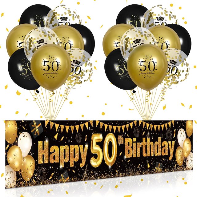 50th Birthday Decorations Black and Gold Party Supplies
