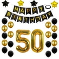 thumbnail image 1 of 50th Birthday Decorations Kit, Large Number 50 Balloons, Black and Gold Happy Birthday Banner with Latex and Star Balloons, 50 Birthday Balloons Set Party Supplies, 24 Pack, 1 of 7