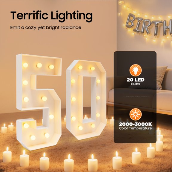 50th Birthday Decorations Marquee Light Up Numbers 3FT Marquee Letters Anniversary Party Decor Big LED Llluminated Number Balloon Frame Backdrop Cardboard for 50 Years Men Women