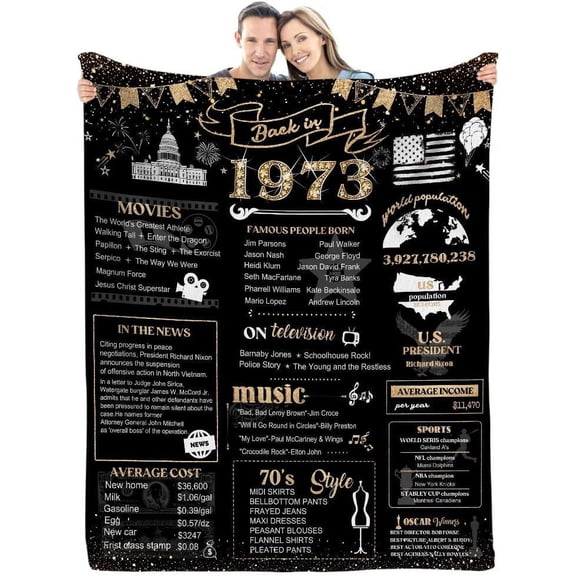 50th Birthday Decorations for Men 50th Birthday Gifts for Dad Uncle Friends, Back in 1973 Unique 50 Year Old Birthday Yellow Blanket for Him, Soft Comfortable Blanket 50x60