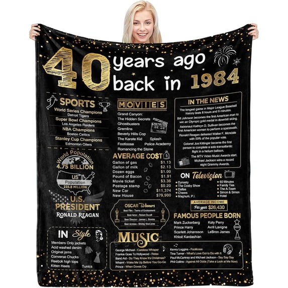 50th Birthday Decorations Men Women 50th Birthday Gifts for Women Men 50th Birthday Decorations for Wife Husband Mom Dad Sister Brother Soft Custom Blanket Back in 1974-60x50 Inch - Gold