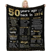 50th Birthday Decorations Men Women 50th Birthday Gifts for Women Men 50th Birthday Decorations for Wife Husband Mom Dad Sister Brother Soft Custom Blanket Back in 1974-60x50 Inch - Gold