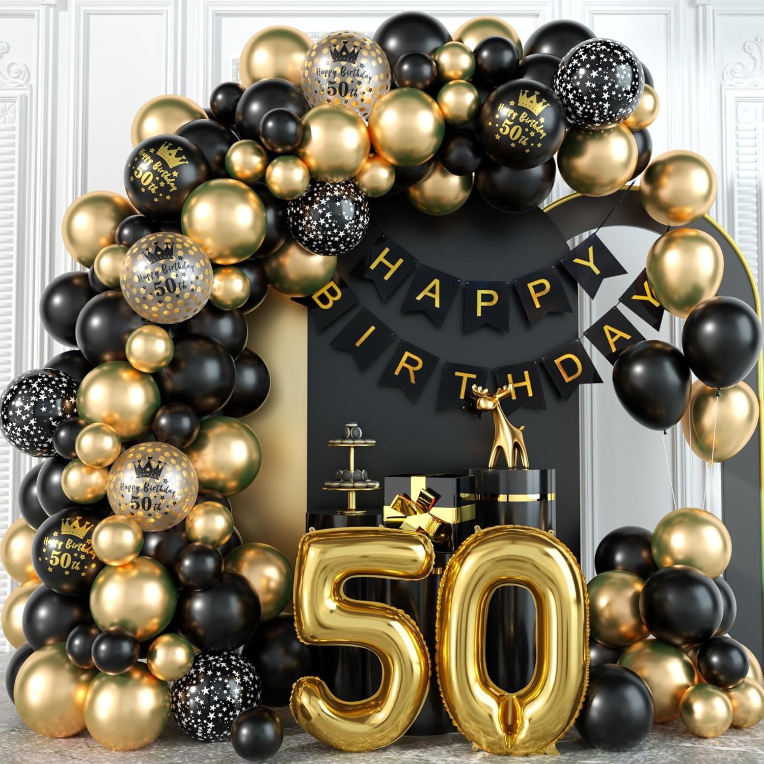 50th Birthday Decorations for Men & Women Black and Gold Balloons Garland Arch Kit with Number 50 Foil Confetti Balloons Happy Birthday Banner Black Gold Party Decor for 50 Years Old  Anniversary