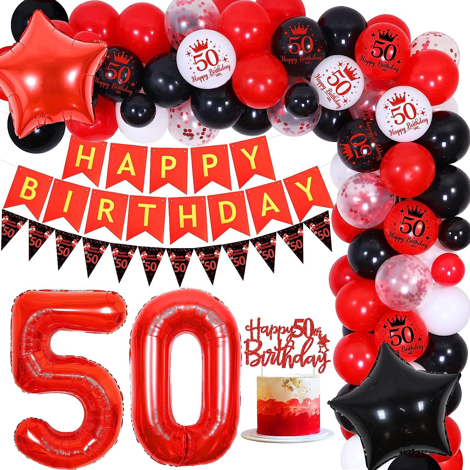 LINGTEER 50th Birthday Swirl Streamers & Banner Set - 20 Streamers + Garland For Party Decorations