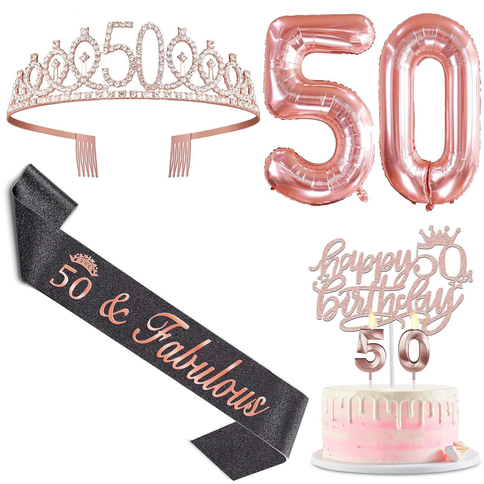 50th Birthday Decorations Women DHF10 Black and Rose Gold Glittery ...