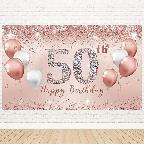 50th Birthday Decorations for Women, Pink Rose Gold 50th Birthday Banner Backdrop 50 Birthday Party Decorations for Women Turnin 50, 50th Fabulous Birthday Background