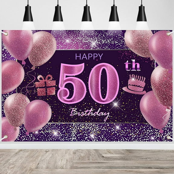 50th Birthday Decorations for Girls Happy Birthday Banner Pink Decorations for A Party Birthday Backdrop for Women
