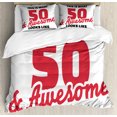 thumbnail image 1 of 50th Birthday Duvet Cover Set, 50 Cool Fun HWritten Style Happy Cheer Slogan, Decorative 3 Piece Bedding Set with 2 Pillow Shams, Queen Size, Red Black White, by Ambesonne, 1 of 3