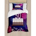 thumbnail image 1 of 50th Birthday Duvet Cover Set, Color Spots in Graphic Style Cake Number Candlesticks Lettering, Decorative 2 Piece Bedding Set with 1 Pillow Shams, Twin Size, Blue Pink White, by Ambesonne, 1 of 3