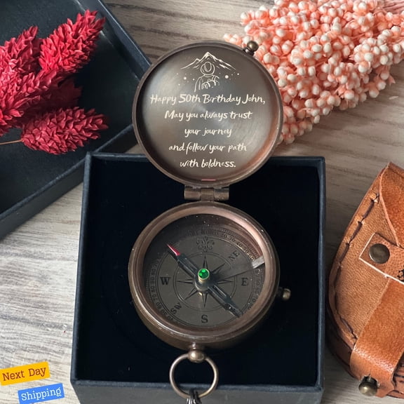 50th Birthday Gift For Men, Personalized Compass, Custom Engraved Compass, Dad Gift, Birthday Gift For Husband, Boyfriend Gift
