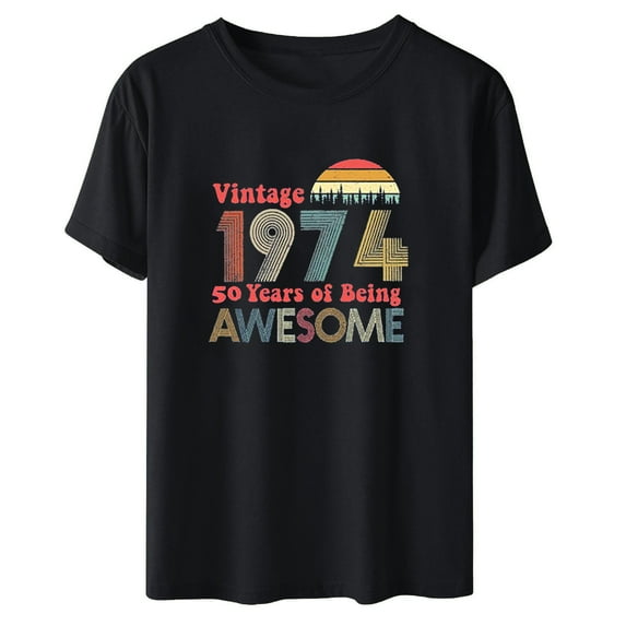 50th Birthday Gift Shirts for Women Funny Vintage 1974 T Shirt Retro Birthday Party Casual Tee Tops