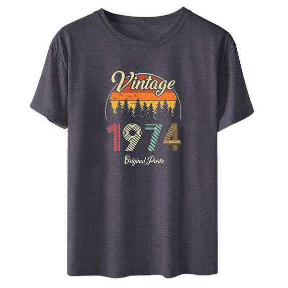 50th Birthday Gift Shirts for Women Funny Vintage 1974 T Shirt Retro Birthday Party Casual Tee Tops