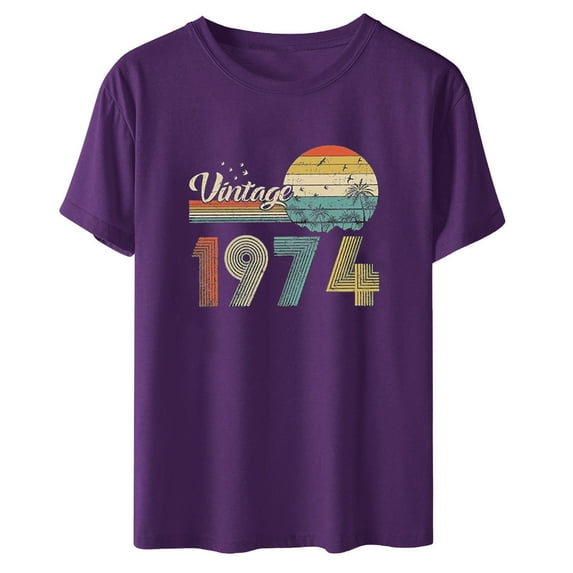 50th Birthday Gift Shirts for Women Funny Vintage 1974 T Shirt Retro Birthday Party Casual Tee Tops