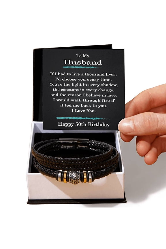 50th Birthday Gift for Husband - Bracelet for Husband from Wife -50th Birthday Gift Ideas for Men Title: Two Tone Box