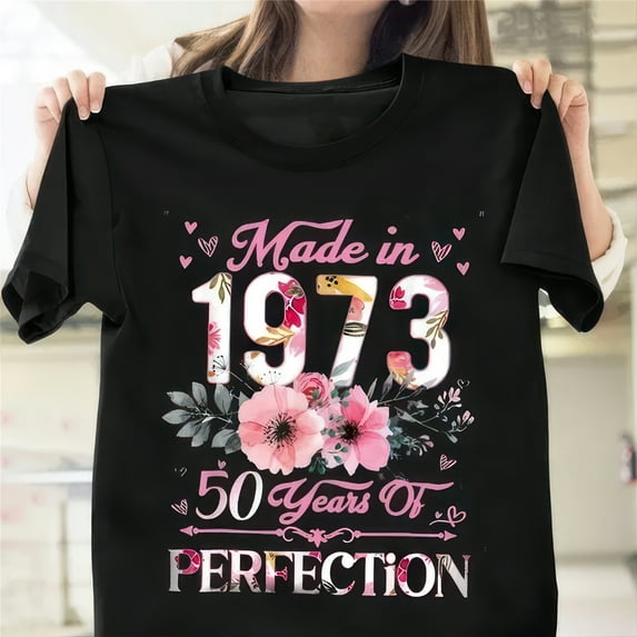 50th Birthday Gift for Women, Mom Birthday T-shirts, Birthday Present for Mom, Mother's Day Shirt, 1973 Tshirt, Grandma Shirt, Flowers Shirt
