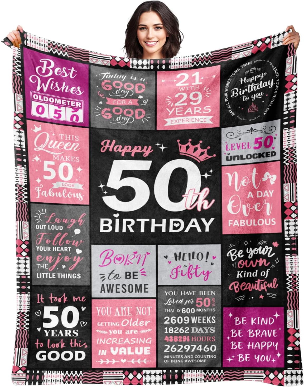 50th Birthday Gifts for Her - 50th Birthday Decorations for Women - 50 Year Old Birthday Gifts - Happy 50th Birthday Gift Ideas for 50 Year Old Woman - 1975 Birthday Decoration Throw Blanket