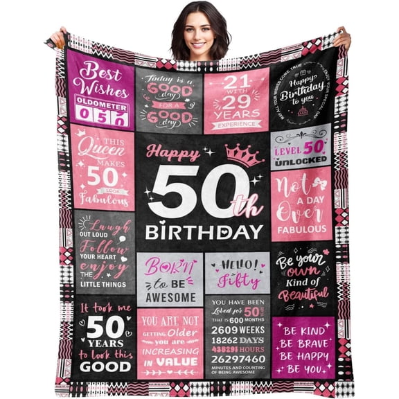 50th Birthday Gifts for Her - 50th Birthday Decorations for Women - 50 Year Old Birthday Gifts - Happy 50th Birthday Gift Ideas for 50 Year Old Woman - 1975 Birthday Decoration Throw Blanket 60"x80"