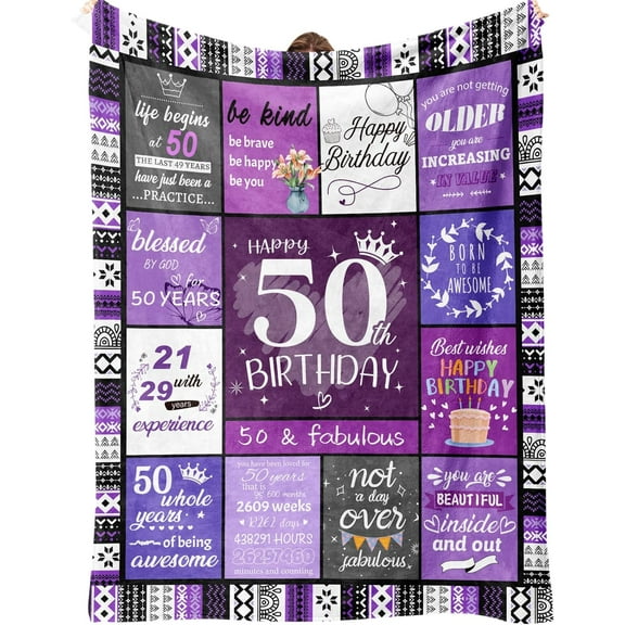 50th Birthday Gifts for Her, 50th Birthday Decorations for Women, Happy 50th Birthday Gifts for Women, 50 Year Old Gifts for Women Turning 50 and Fabulous - 50th Decoration Blanket 60"X50"