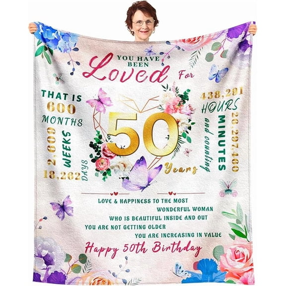 50th Birthday Gifts for Her, 50th Birthday Gifts for Women, 50 Year Old Gift for Women Throw Blanket, Bday Gift for 50 Year Old Woman, 1975 Bday Presents for Woman, Female Turning 50 Presents
