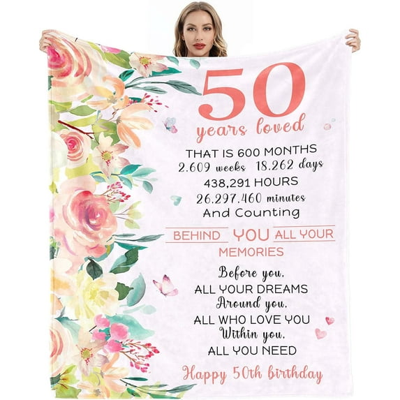 50th Birthday Gifts for Her, Happy 50th Birthday Decorations, 50th Birthday Gifts for Women, Womens 50th Birthday Gifts, 50 Year Old Gifts for Women, Throw Blanket for Women 60”x50”