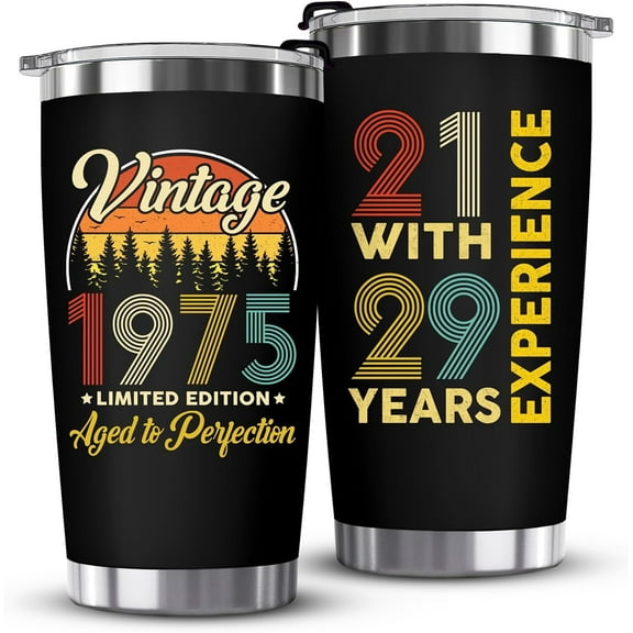 50th Birthday Gifts for Him, Her - 1975 50th Birthday Decorations - Cool 50 Year Old Gifts for Men, Women, Dad, Husband, Mom, Wife - Funny Turning 50 Ideas - 20oz Black Tumbler Cup Gift Box