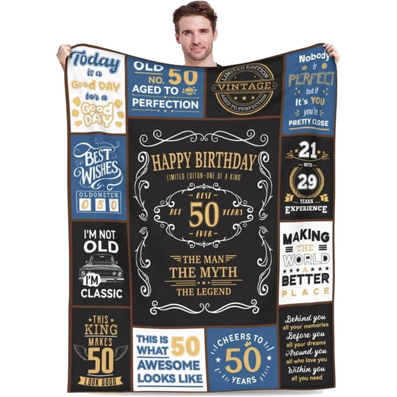 50th Birthday Gifts for Men, 1976 Birthday Gift for Him, 50 Year Old Flannel Throw Blanket 60"x80", Christmas Fathers Day Blanket for Dad Papa Grandpa