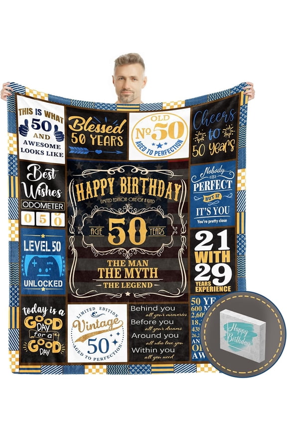 50th Birthday Gifts for Men, 50 Birthday Gifts for Men with Gift Box, 50th Birthday Gifts Blanket, 50th Birthday Gifts for Men Funny, 50 Year Old Birthday Gift for Men