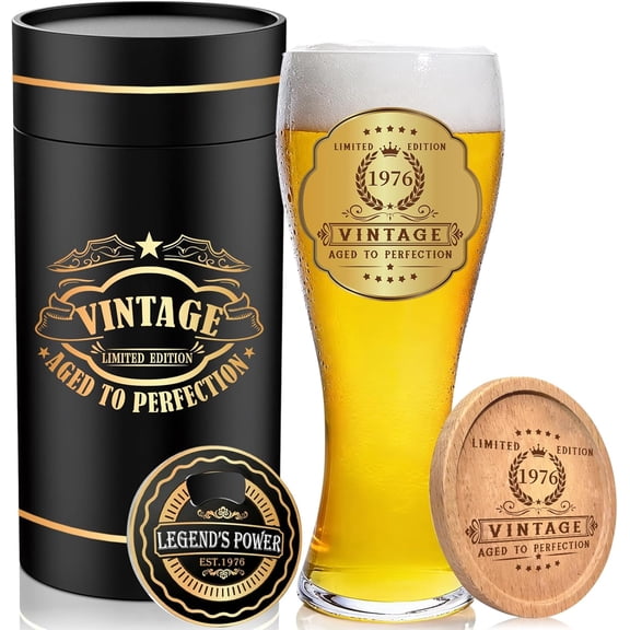 50th Birthday Gifts for Men Beer Glasses Set, 18oz Birthday Gift Ideas Gold Plating Beer Glass, Vintage 1976 Beer Glass 50 Year Old Birthday Decorations for Him, Dad, Husband