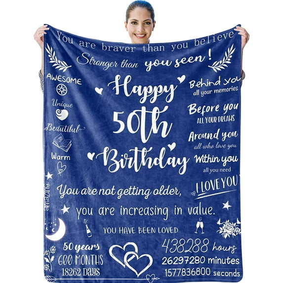 50th Birthday Gifts for Men Blankets, Happy 50th Birthday Blanket Throw, 50x60’’ Blankets, Best Gifts for 50th Birthday Decorations, 50 Years Birthday Gift for Husband Grandfather Friends, Navy