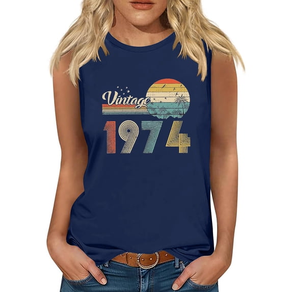 50th Birthday Gifts Tank Tops for Women Vintage 1974 Party T-Shirts Sleeveless Crewneck Cute Graphic Tees