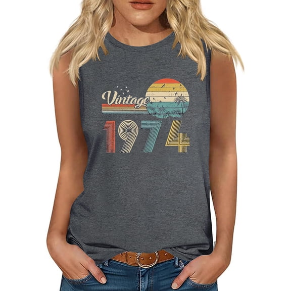 50th Birthday Gifts Tank Tops for Women Vintage 1974 Party T-Shirts Sleeveless Crewneck Cute Graphic Tees