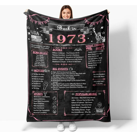 50th Birthday Gifts for Women,1973 Birthday Gifts for Women,50th Birthday Blanket for Women,50th Wedding, 50th Anniversary Blanket,Back in 1973 Blankets Pink 80x60