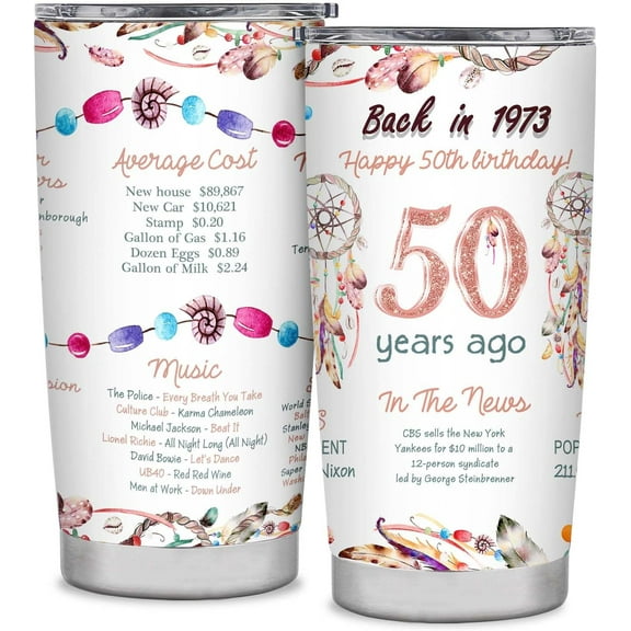 50th Birthday Gifts for Women,20oz Coffee Cup Tumbler,1973 Birthday Gifts for Women,50th Birthday Decorations,Happy 50 Year Old Birthday Gifts Ideas,Turning 50 Funny Birthday Gifts
