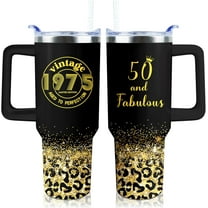 50th Birthday Gifts for Women 40 oz Tumbler with Handle and Straw Lid Leak Proof - Vintage 1975 Cup 50 Years Old Fabulous Gifts for Women Insulated Tumblers Travel Coffee Mug