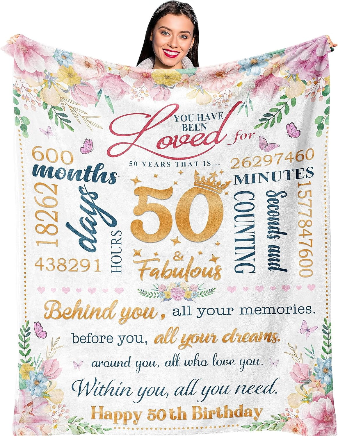 50th Birthday Gifts for Her, 50th Birthday Decorations for Her, 50th  Birthday Gift Ideas, Happy 50th Birthday Gifts, Best Gifts for 50 Year Old  Wife Mom Friend Blanket - Stunning Gift Store