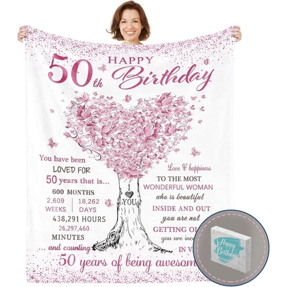 50th Birthday Gifts for Women, 50th Birthday Gifts Blanket with Gift Box, 50 Year Old Gifts for Women Friends, 50th Birthday Gifts for Women Turning 50, Gifts for 50th Birthday Woman