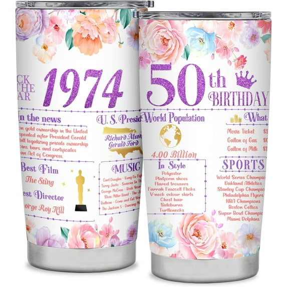 50th Birthday Gifts for Women 50th Birthday Tumbler Gift Ideas Happy 50 Year Old Birthday Gift for Mom Grandma 50th Birthday Decorations Back in 1974 Travel Tumbler 20OZ
