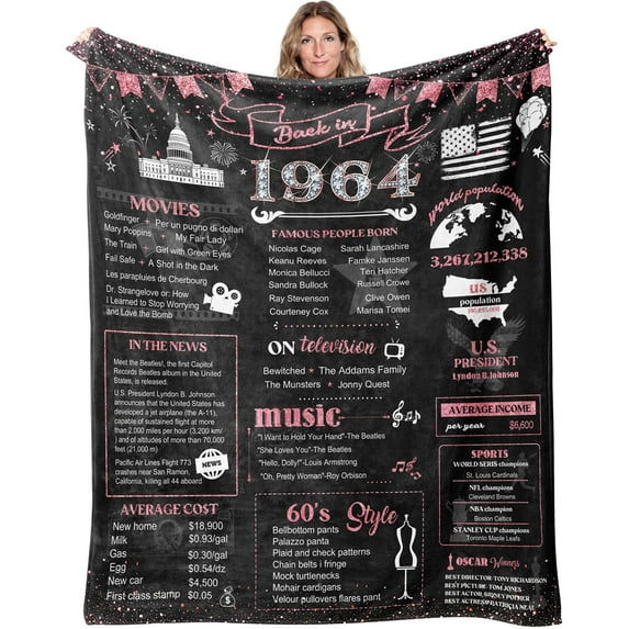 50th Birthday Gifts for Women Best 1974 Birthday Decorations for Mom Aunt Friends,Back in 1974 Unique 50 Year Old Birthday Pink Blanket for Her,Soft Comfortable Throw Blanket 50''x60''