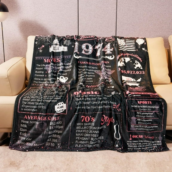 50th Birthday Gifts for Women Best 1974 Birthday Decorations for Mom Aunt Friends,Back in 1974 Unique 50 Year Old Birthday Pink Blanket for Her,Soft Comfortable Throw Blanket 60''''x80''''