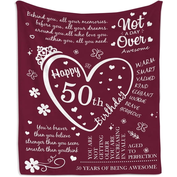 50th Birthday Gifts For Women Blanket 50" X 60", Happy 50th Birthday Decorations, 50 Year Old Birthday Gift Ideas, Fifty 1975 Birthday Gifts For Women, Best Gifts For Women Turning 50 Blankets