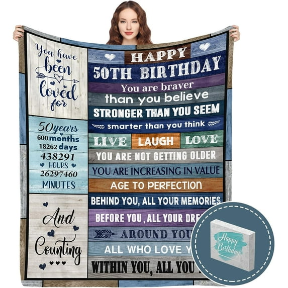 50th Birthday Gifts for Women Blanket 60"x50", 50th Birthday Gift Ideas, 50 Birthday Gifts for Women, 50 Year Old Birthday Gifts for Women, 50th Birthday Decorations for Women