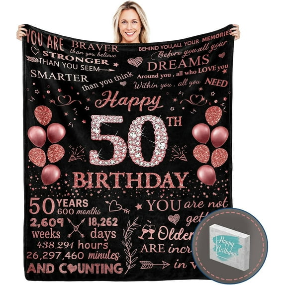 50th Birthday Gifts for Women, 50th Birthday Gifts Blanket with Gift Box, 50 Year Old Gifts for Women Friends, 50th Birthday Gifts for Women Turning 50, Gifts for 50th Birthday Woman