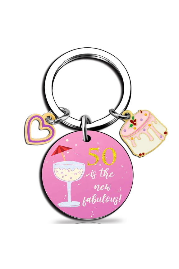 50th Birthday Gifts for Women,Funny Women 50 Year Old Gifts Keychain, Sparkle Red Foil & Glitter Keyring for Mom Wife Grandma Sister, 50th Birthday Party Favors
