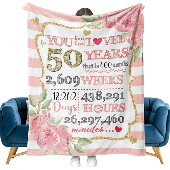 50th Birthday Gifts for Women, Gifts for 50 Year Old Womens Blanket, 50th Birthday Decorations Gifts Ideas for Her Wife Sister Mom Grandmother Friends, Cozy Soft Flannel Throw Blanket 50 X 60 in
