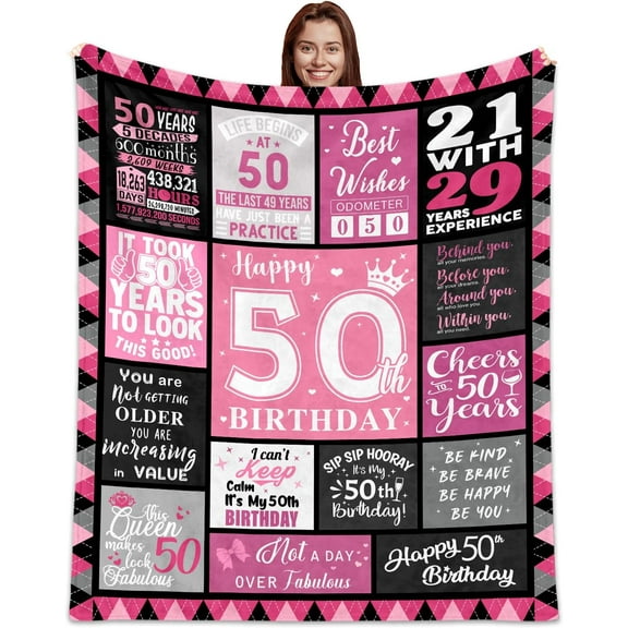 50th Birthday Gifts for Women, Happy 50th Birthday Gift Ideas for Her, 50th Birthday Blanket for Women, for 50 Year Old Woman, 1974 Birthday Gifts for Women, 50th Birthday Blanket 50"X60"