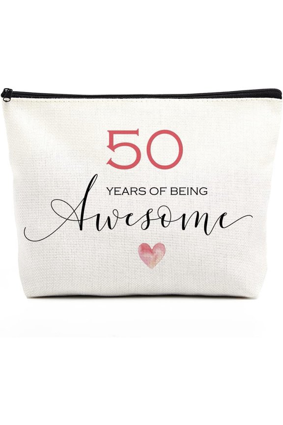 50th Birthday Gifts for Women Happy Birthday Makeup Bag Inspirational Birthday Decorations 50 Year Old Birthday Gifts Fun Birthday Ideas for Her Mom Aunt 50 of Being Awesome