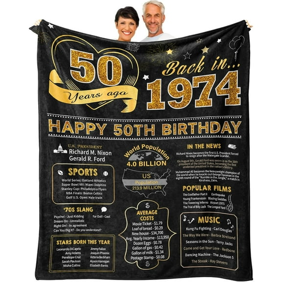 50th Birthday Gifts for Women or Men - 50th Birthday Gifts for Her/Him - 50th Birthday Gift Ideas - 1974 Birthday Gifts - 50 Year Old Gifts for Women Turning 50 Throw Blanket 60 x 50 Inch